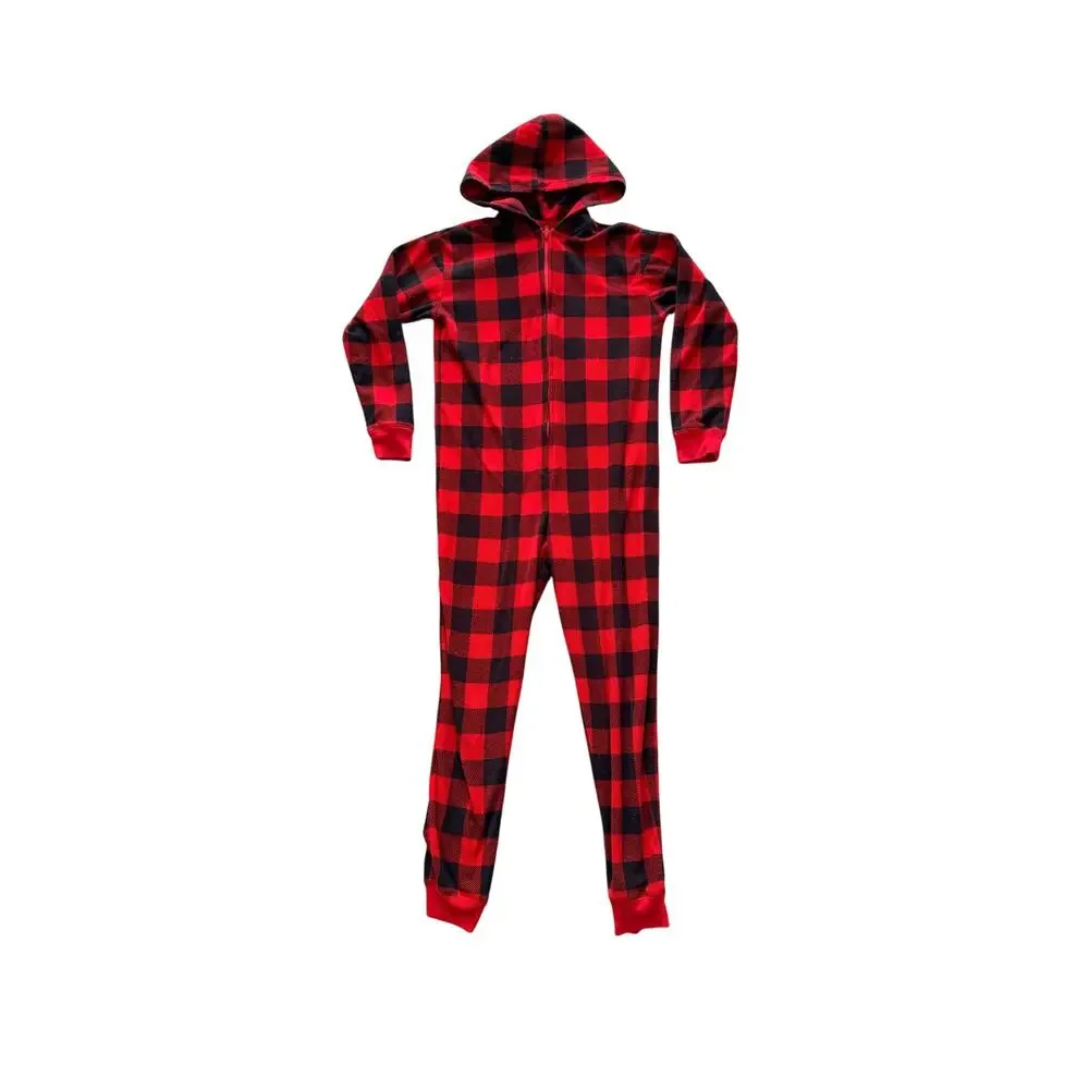 Gap Kids Cozy Microfleece Buffalo Plaid Hooded Union Suit